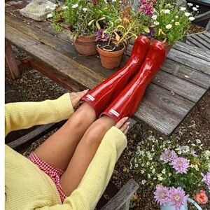 Hunter Original Gloss Red Tall Rain Boots Sz 8 Wellies Wellington
